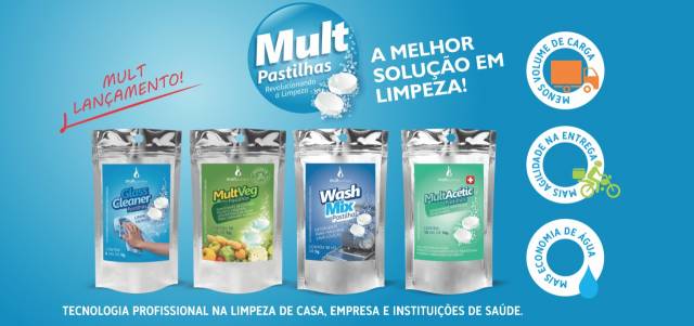 Pastilhas desinfectantes e sanitizantes.